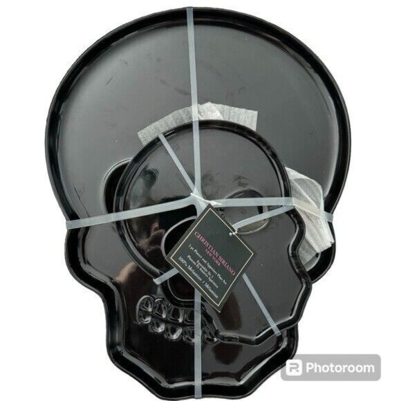 Christian Siriano 5 pc Black Skull Melamine Platter & Appetizer Plate Set - Picture 1 of 2